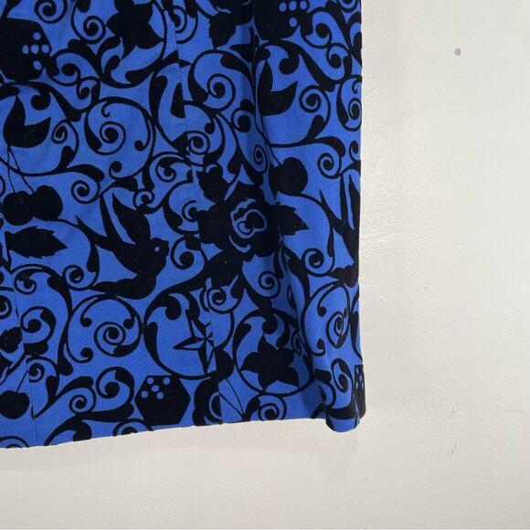 Love Moschino Rockabilly Pinup Blue & Black Flocked Velvet Pencil Wiggle Skirt